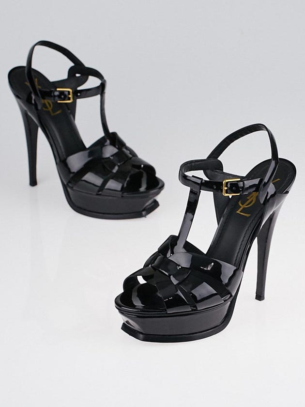 Yves Saint Laurent Black Patent Leather Tribute Sandals Size 6.5/37