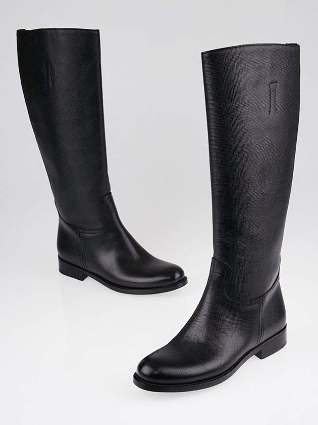 Prada Black Saffiano Leather Flat Boots Size 5/35.5