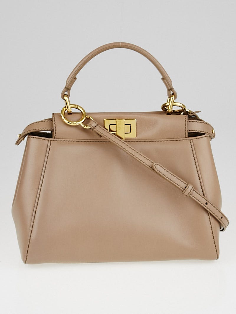 Fendi Beige Nappa Leather Mini Peekaboo Satchel Bag 8BN244