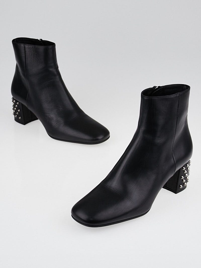 Prada Black Leather Studded Heel Ankle Boots Size 6 36.5 Yoogi s