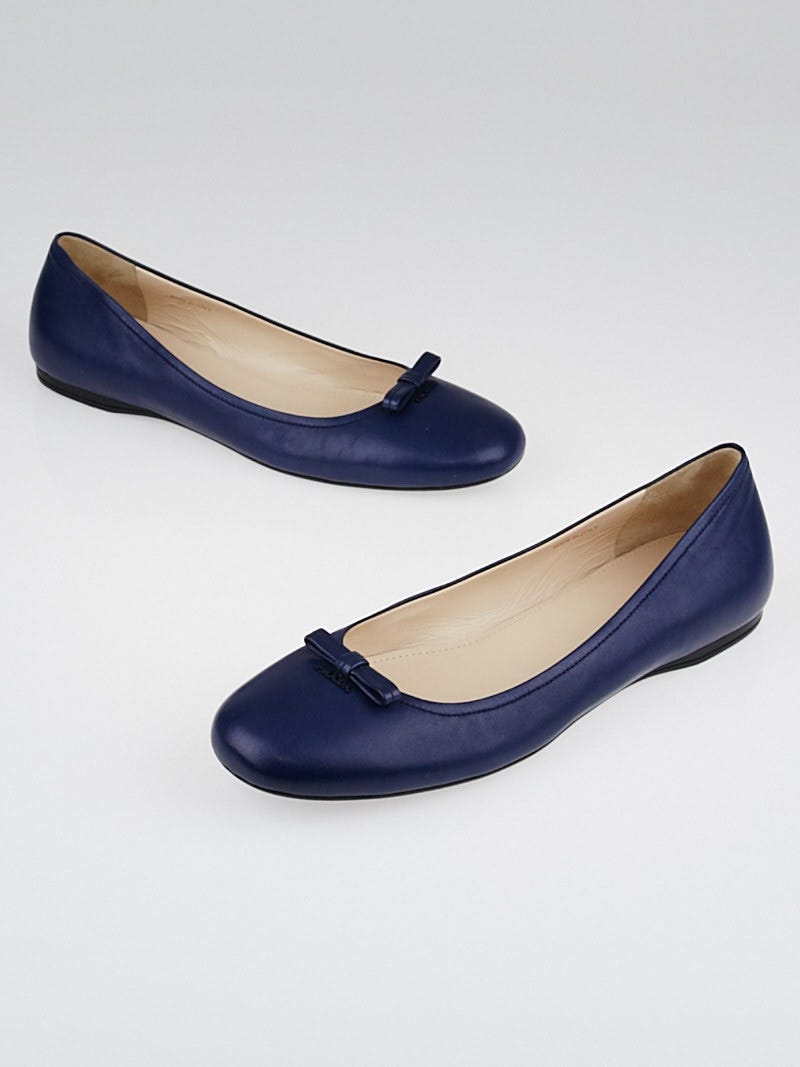 Chanel Blue Leather Ballerina Flats Size 41/10.5 - Yoogi's Closet