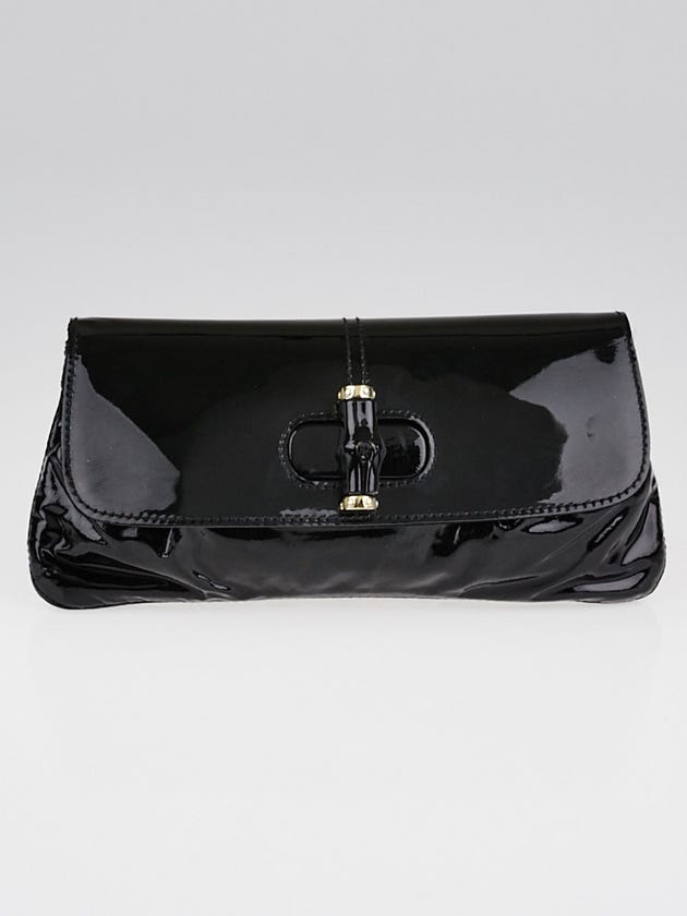 Gucci Black Patent Leather Bamboo Clutch Bag