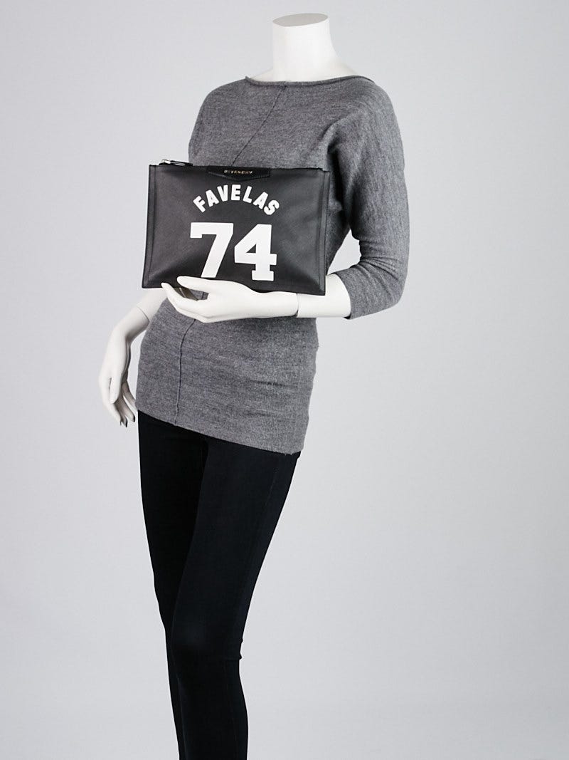 Givenchy Black Coated Canvas 'Favelas 74' Zip Pouch Clutch Bag