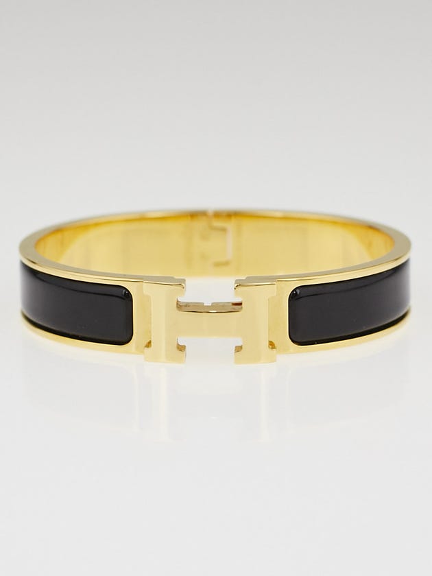 Hermes Black Enamel Gold Plated Clic H PM Narrow Bracelet