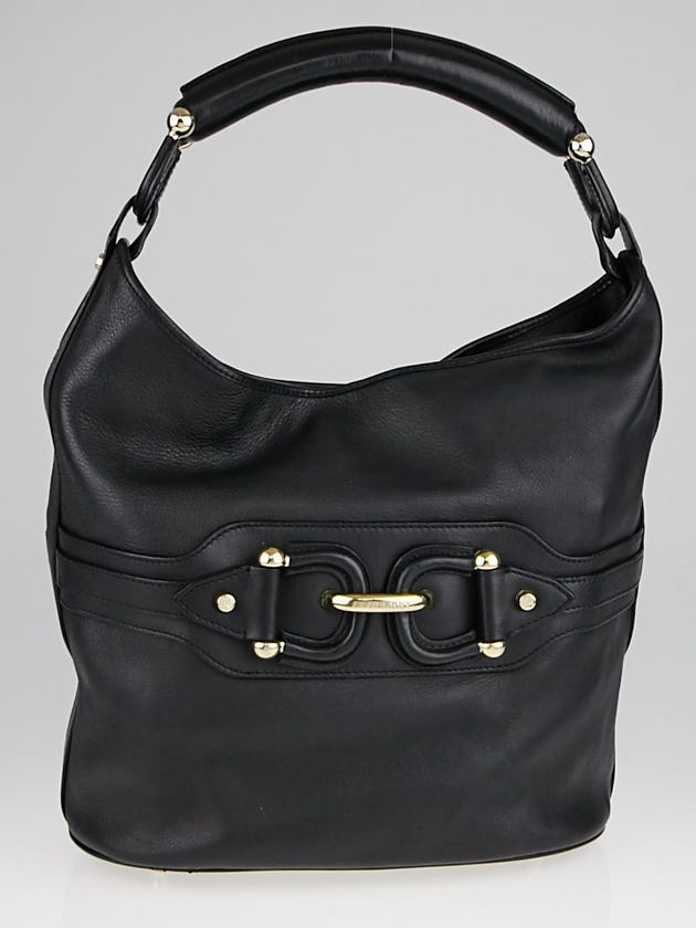Burberry Black Leather Hobo Bag