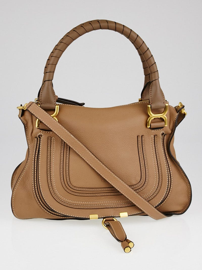 Chloe Nut Pebbled Calfskin Leather Medium Marcie Satchel Bag Yoogi s Closet