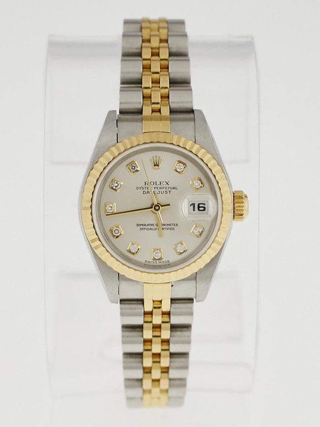 Rolex 26mm Stainless Steel 18K Yellow Gold and Diamond Oyster Perpetual Datejust Watch 179173