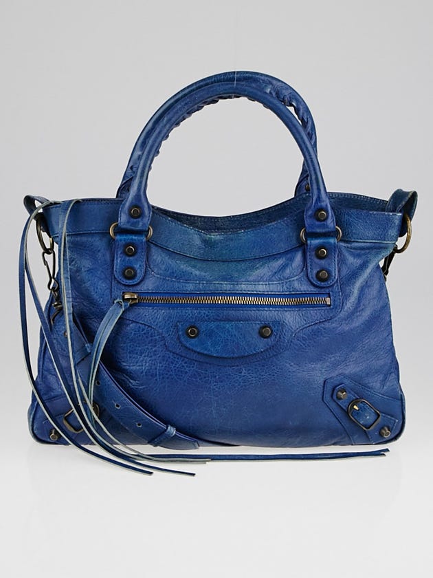 Balenciaga Bleu Cobalt Lambskin Leather Motorcycle Town Bag