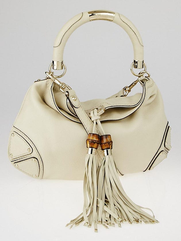 Gucci White Leather Medium Babouska Indy Top Handle Bag
