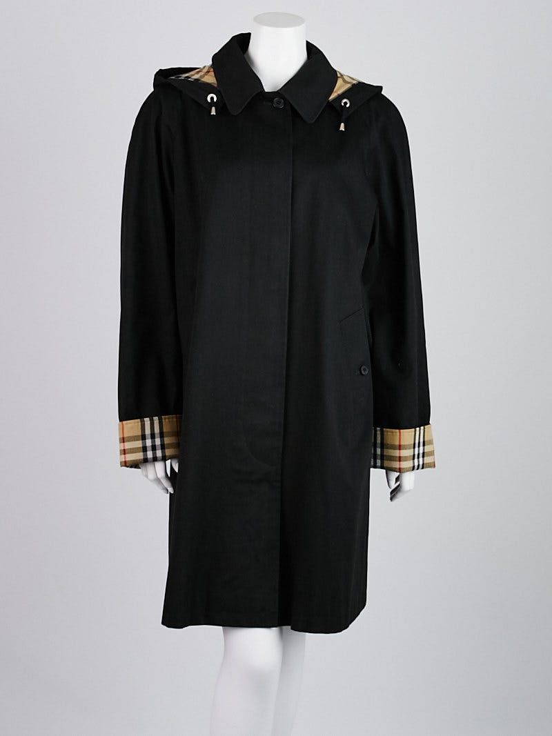 Burberry London Black Cotton Hooded Rain Coat Size 12