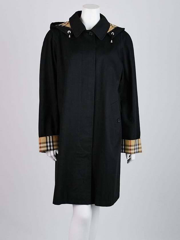 Burberry London Black Cotton Hooded Rain Coat Size 12