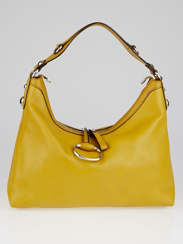 Gucci Yellow Pebbled Leather Medium Icon Bit Hobo Bag 