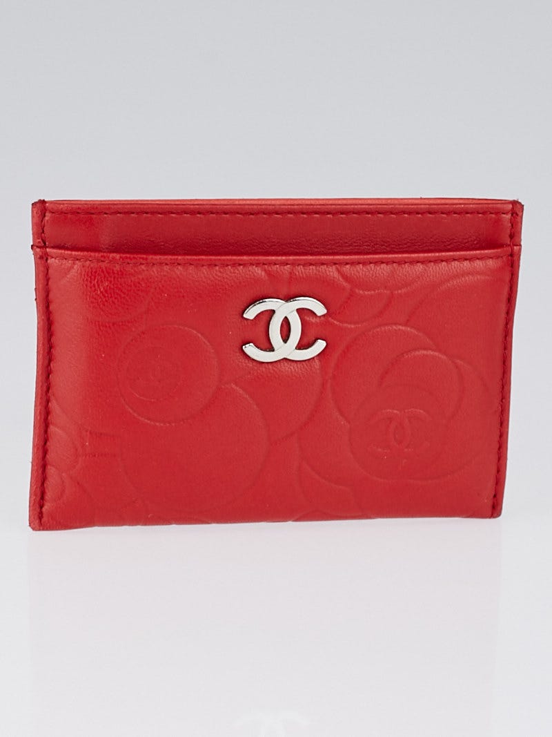 Chanel red store camellia card holder