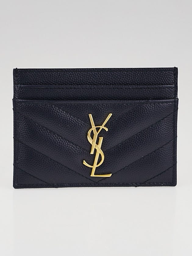 Yves Saint Laurent Deep Marine Quilted Grain Leather Card Case