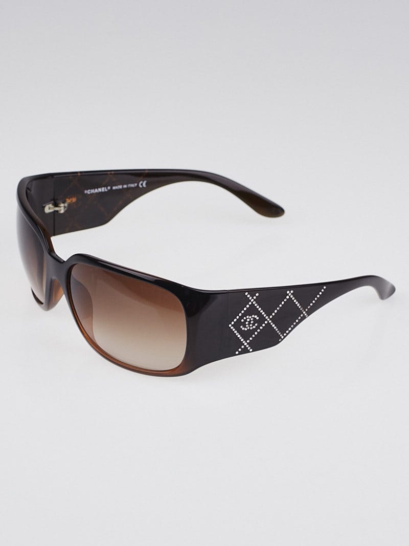 Chanel Black/Brown Swarovski Crystal Sunglasses 5080-B - Yoogi's Closet