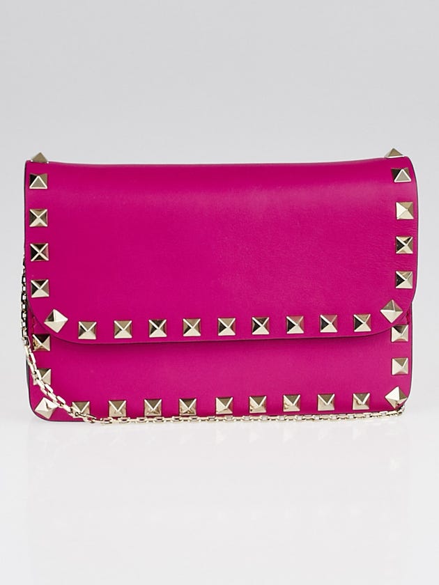 Valentino Fuchsia Leather Rockstud Flap Crossbody Chain Bag