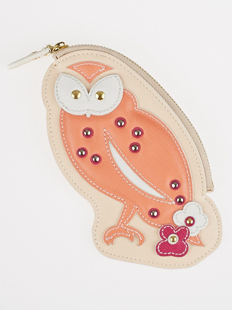 Salvatore Ferragamo Pink Saffiano Leather Owl Coin Purse