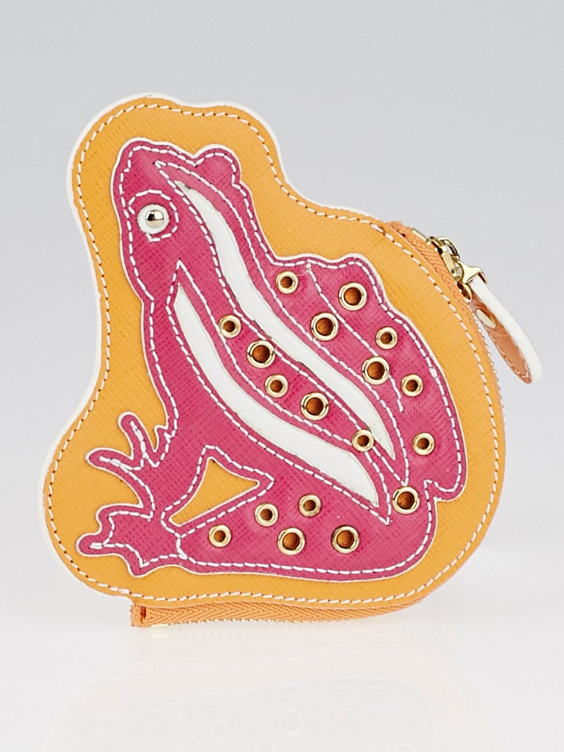 Salvatore Ferragamo Orange Saffiano Leather Frog Coin Purse