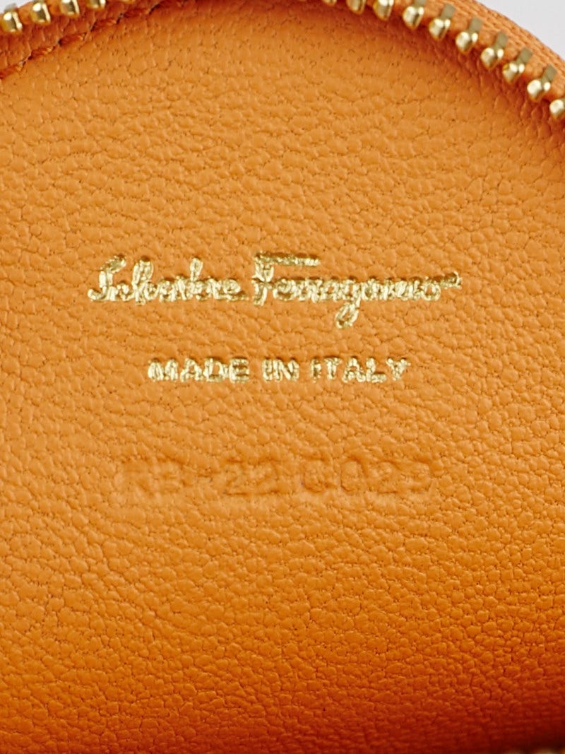 Salvatore Ferragamo Orange Saffiano Leather Frog Coin Purse