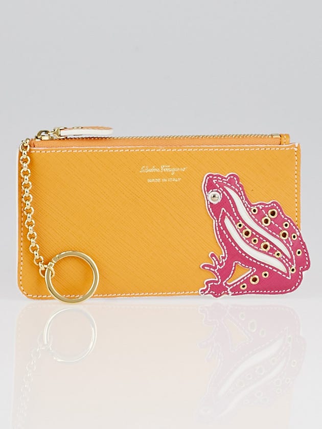 Salvatore Ferragamo Orange Saffiano Leather Frog Zipper Wallet