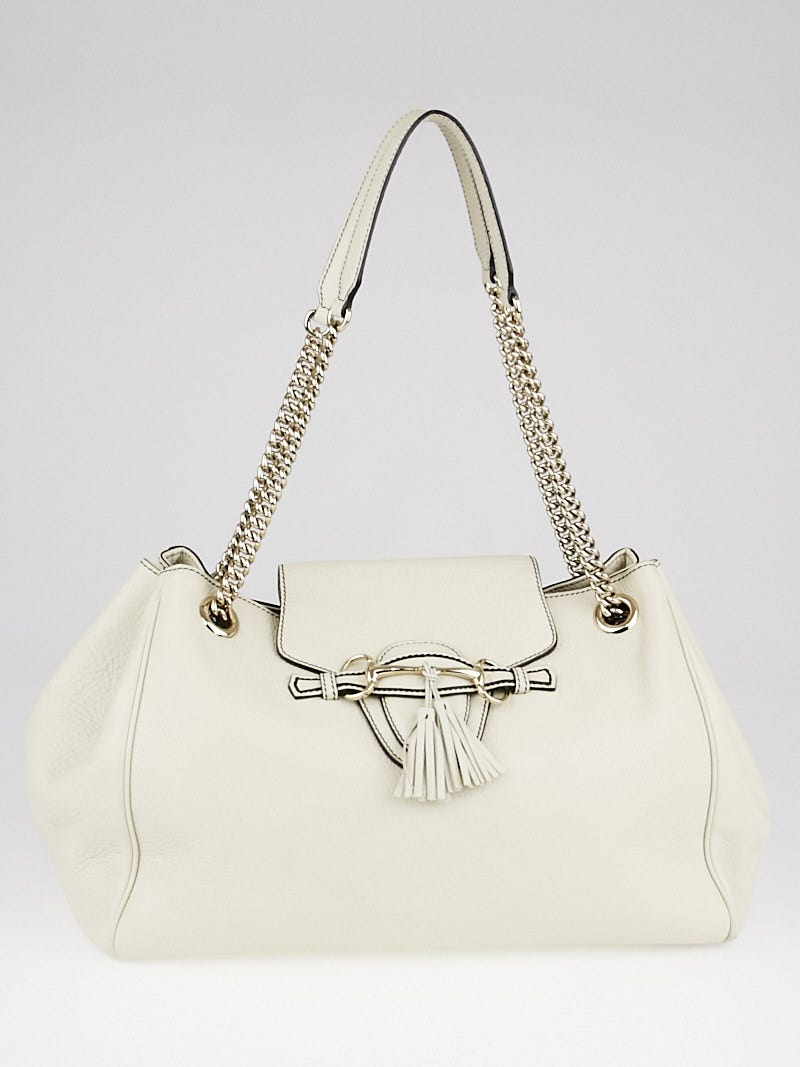 Gucci White Pebbled Leather Emily Chain Large Shoulder Bag