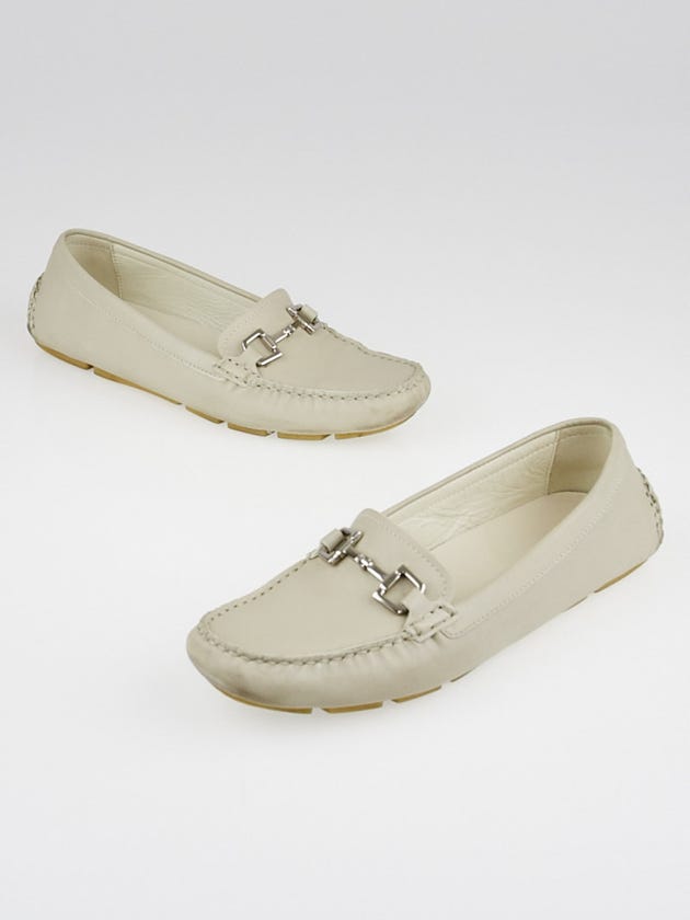 Gucci White Leather Horsebit Driving Loafers Size 6.5/37