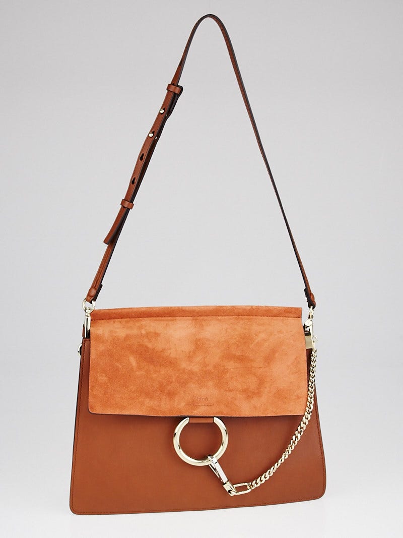 Chloe Classic Tobacco Leather and Suede Faye Medium Shoulder Bag Yoogi s Closet
