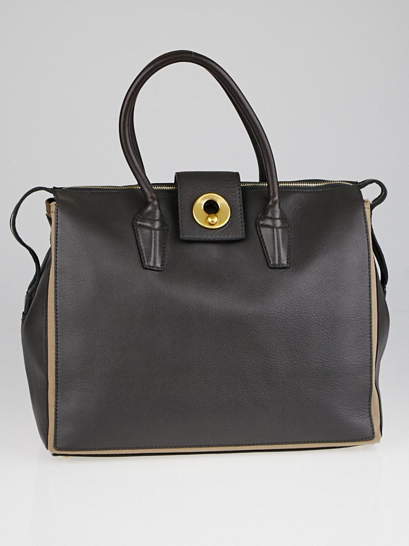 Yves Saint Laurent Grey Leather and Canvas Muse Two Tote Bag