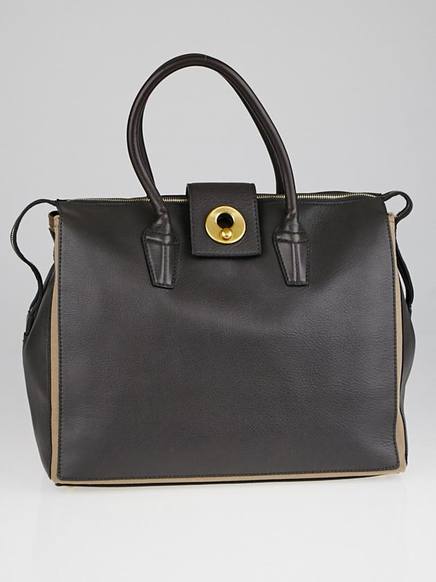 Yves Saint Laurent Grey Leather and Canvas Muse Two Tote Bag