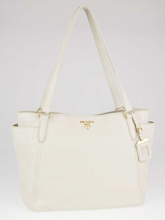 Prada Talco Vitello Daino Leather Double-Pocket Tote Bag BR4970