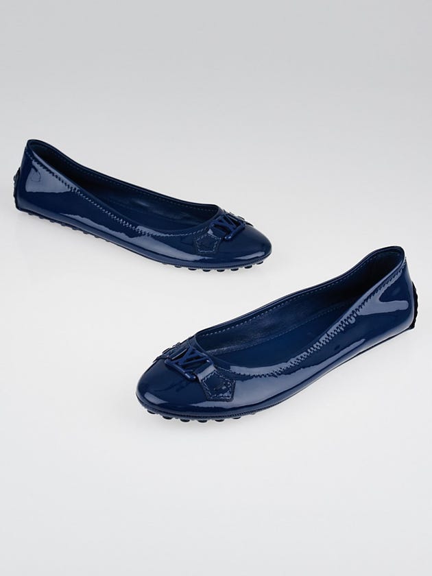 Louis Vuitton Blue Patent Leather Oxford Ballet Flats Size 9.5/40