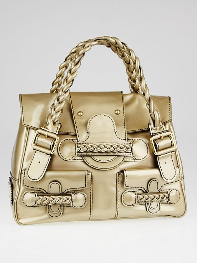 Valentino Garavani Gold Patent Leather Histoire Satchel Bag