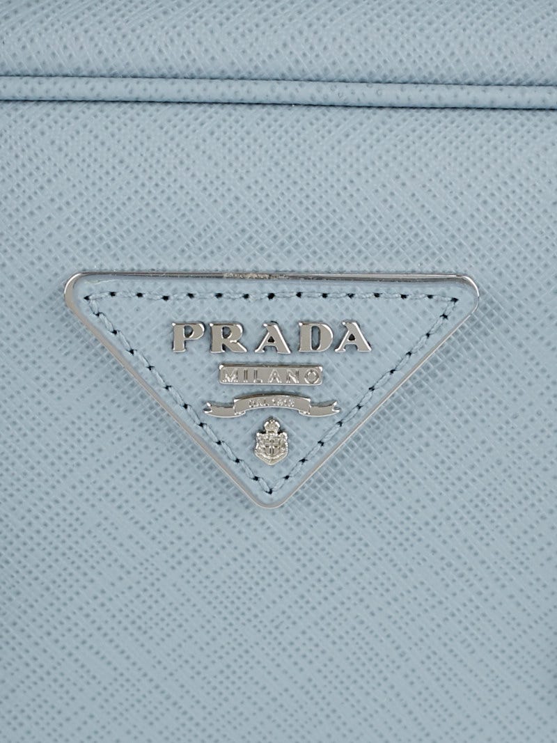 PRADA Saffiano Textured Leather Wristlet Wallet Blue