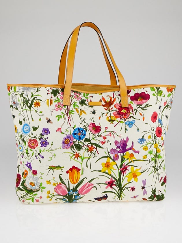 Gucci Botanical Floral Canvas Print XL Tote Bag