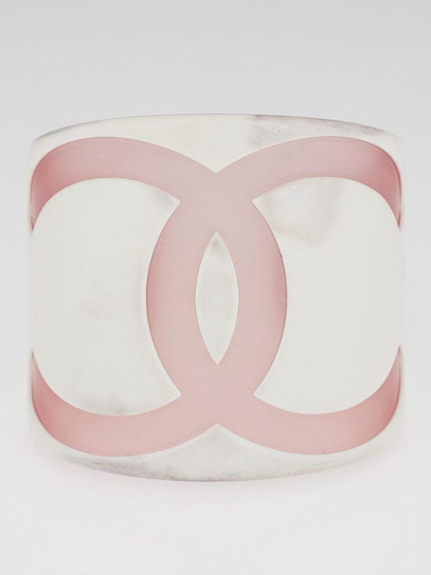Chanel Pink/White Resin CC Logo Cuff Bracelet