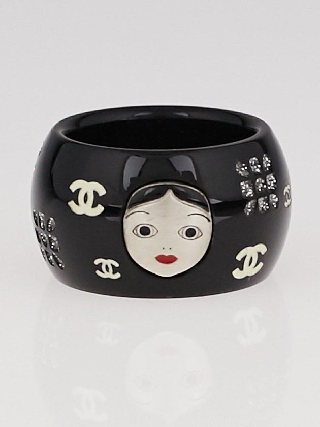 Chanel Black Resin Paris Moscou Matriochka Russian Doll Ring Size 6.5
