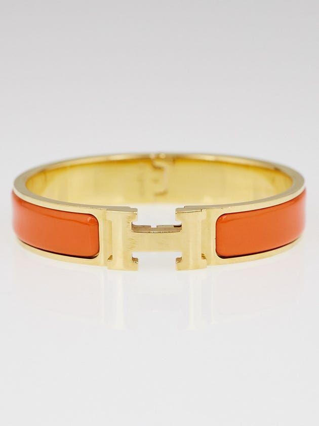 Hermes Orange Enamel Gold Plated Clic H PM Narrow Bracelet