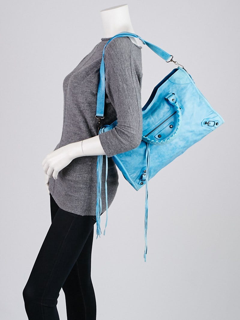 Balenciaga Turquoise Lambskin Leather Motorcycle City Bag | Yoogi's Closet