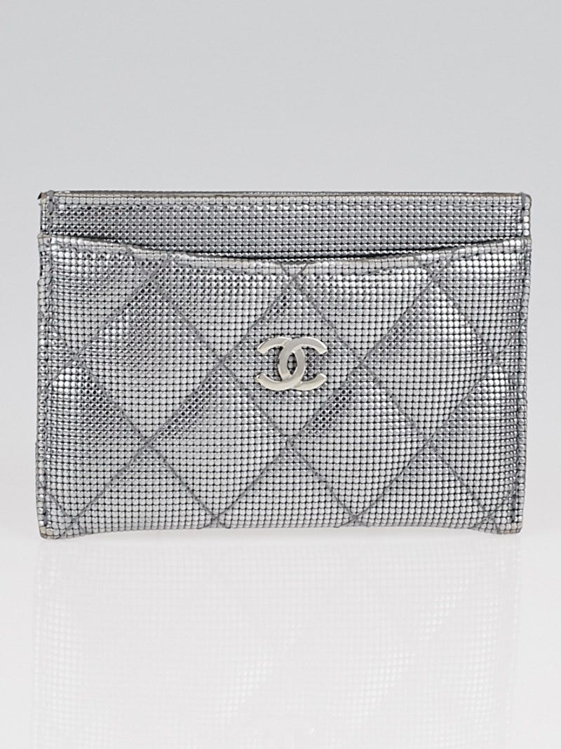 Chanel Silvertone Quilted Textured Leather Card Holder