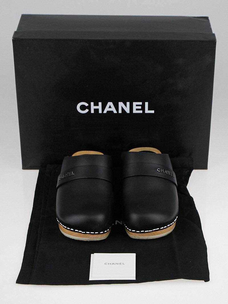 Chanel Black Leather Wooden Clogs Size 5.5/36 - Yoogi's Closet