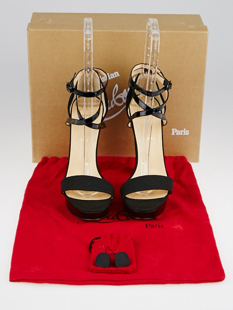 Christian Louboutin Black Canvas Patent Leather Suede Summerissima 140 Ankle Strap Platform Sandals Size 9 39.5 Yoogi s Closet