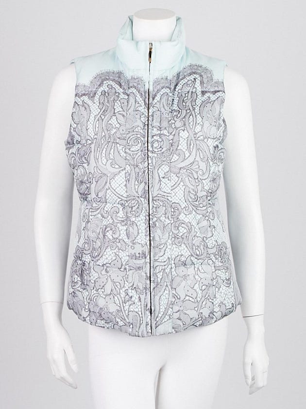 Emilio Pucci Gray Silk Lace Print Down Vest Size 10/44
