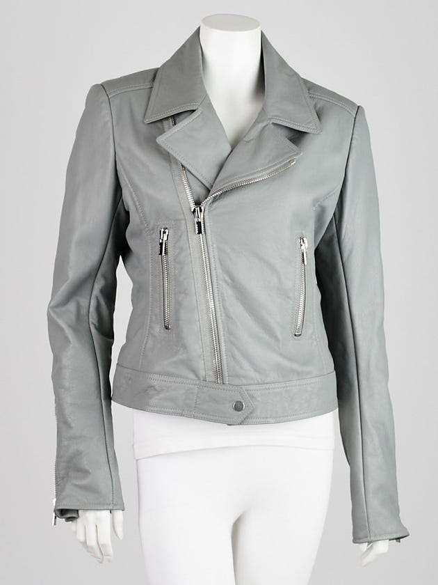 Balenciaga Grey Lambskin Leather Classic Biker Jacket Size 12/44