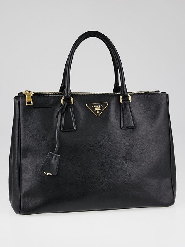 Prada Black Saffiano Lux Leather Large Double Zip Tote Bag B1786