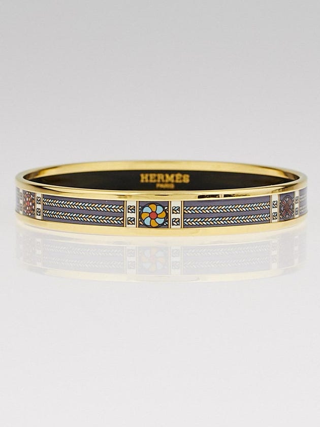 Hermes Blue Printed Enamel Gold Plated Bangle Bracelet Size 65
