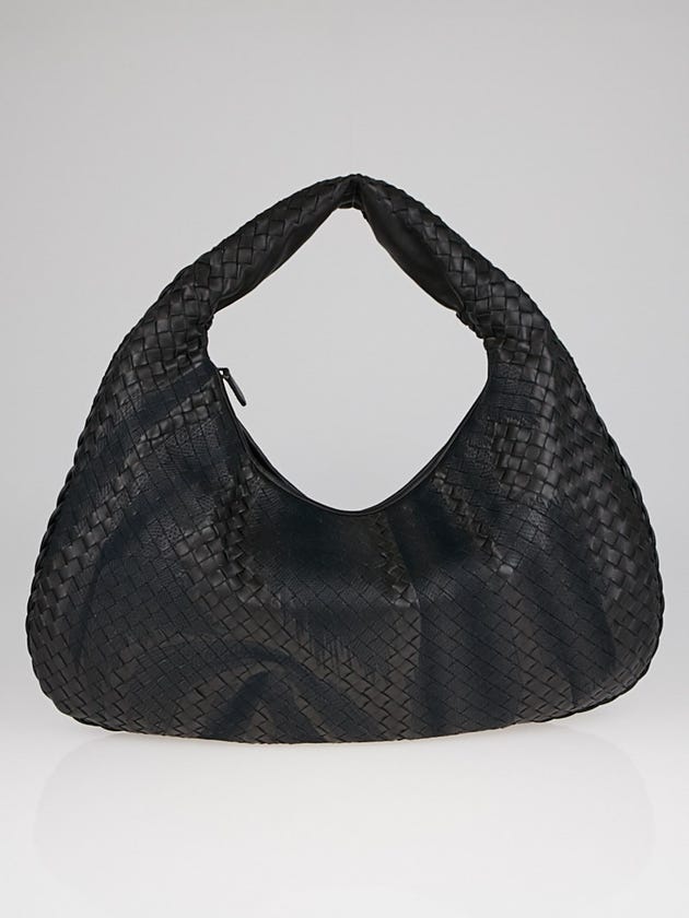 Bottega Veneta Black Stitched Intrecciato Woven Nappa Leather Large Veneta Hobo Bag