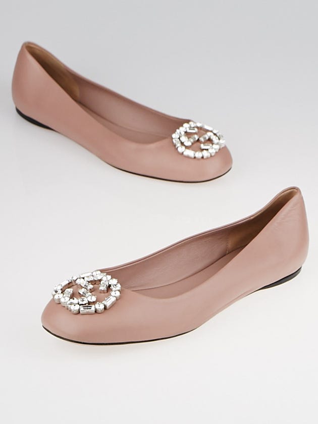 Gucci Dark Cipria Leather Sparkling Ballet Flats Size 7.5/38