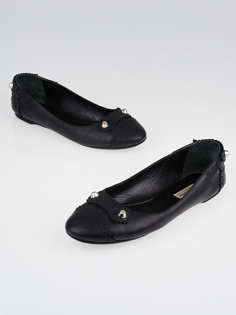 Balenciaga Black Leather Arena Brogues Studded Ballet Flats Size