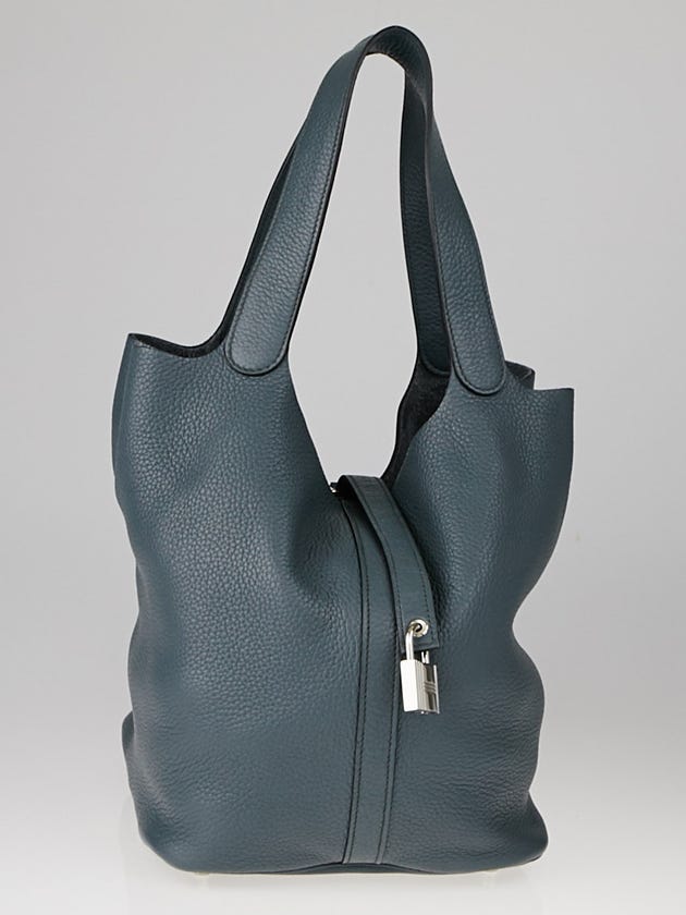 Hermes 26cm Bleu Orage Clemence Leather Picotin Lock GM Bag