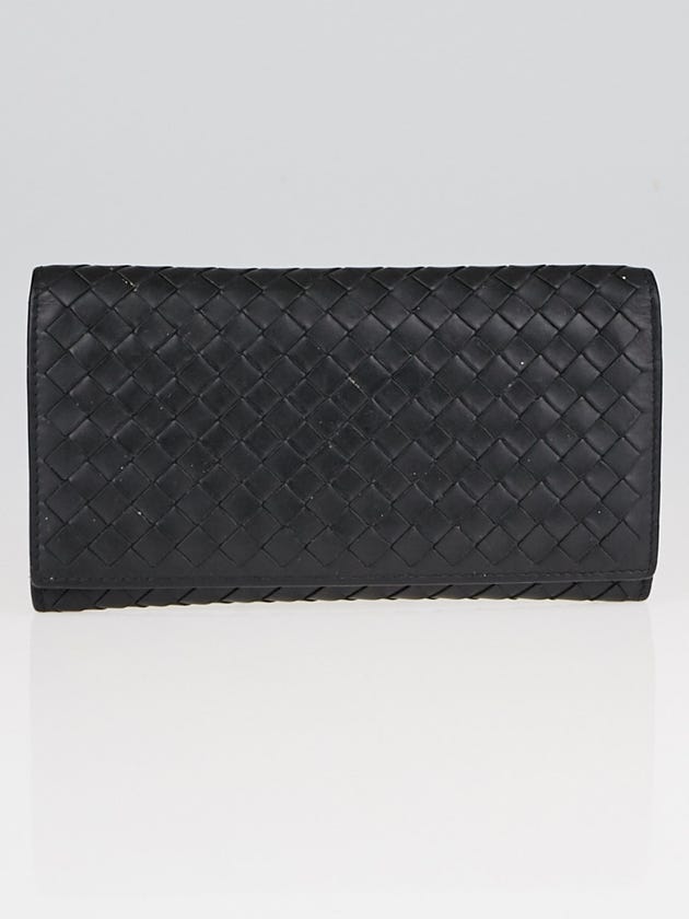 Bottega Veneta Black Intrecciato Woven VN Leather Continental Wallet